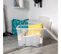 Wham 80 Litre Crystal Clear Storage Box With Clip-On Lid, Stackable Plastic Storage Containers, Durable Lightweight Design, Pack O