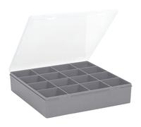 Wham 9.01 16 Division Square Plastic Craft DIY Storage Organiser Box Upcycled Soft Grey Clear Lid, 23.5 x 24.5 x 5cm