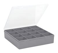Wham 9.01 16 Division Square Plastic Craft DIY Storage Organiser Box Upcycled Soft Grey Clear Lid, 23.5 x 24.5 x 5cm
