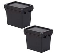 Wham Bam 100% Recycled Super Strong Impact Resistant Black Re-Usable Storage Boxes With Lids 16 Litre 38.5 x 29 x 21.5cm (2 Boxes)