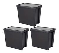 Wham Bam 100% Recycled Super Strong Impact Resistant Black Re-Usable Storage Boxes With Lids 16 Litre 38.5 x 29 x 21.5cm (3 Boxes)