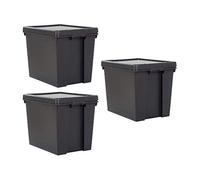 Wham Bam 100% Recycled Super Strong Impact Resistant Black Re-Usable Storage Boxes With Lids 24 Litre 38.5 x 29 x 31.5cm (1 Box)