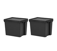 Wham Bam 100% Recycled Super Strong Impact Resistant Black Re-Usable Storage Boxes With Lids 24 Litre 38.5 x 29 x 31.5cm (2 Boxes)