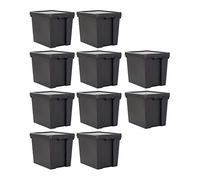 Wham Bam 100% Recycled Super Strong Impact Resistant Black Re-Usable Storage Boxes With Lids 24 Litre 38.5 x 29 x 31.5cm (10 Boxes)