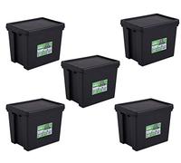 Wham Bam 100% Recycled Super Strong Impact Resistant Black Re-Usable Storage Boxes With Lids 24 Litre 38.5 x 29 x 31.5cm (5 Boxes)
