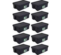 Wham Bam 100% Recycled Super Strong Impact Resistant Black Re-Usable Storage Boxes With Lids 36 Litre 59.5 x 40 x 21.5cm (10 Boxes)