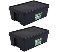 Wham Bam 100% Recycled Super Strong Impact Resistant Black Re-Usable Storage Boxes With Lids 36 Litre 59.5 x 40 x 21.5cm (2 Boxes)