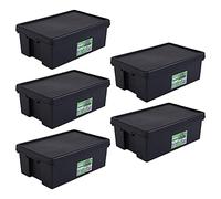 Wham Bam 100% Recycled Super Strong Impact Resistant Black Re-Usable Storage Boxes With Lids 62 Litre 59.5 x 40 x 37cm (5 Boxes)