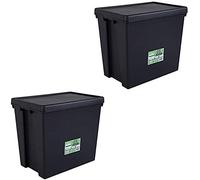 Wham Bam 100% Recycled Super Strong Impact Resistant Black Re-Usable Storage Boxes With Lids 92 Litre 59.5 x 40 x 52cm (2 Boxes)