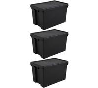 Wham Bam 100% Recycled Super Strong Impact Resistant Black Re-Usable Storage Boxes With Lids 92 Litre 59.5 x 40 x 52cm (3 Boxes)