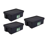 Wham Bam 100% Recycled Super Strong Impact Resistant Black Re-Usable Storage Boxes With Lids 96 Litre 70 x 50 x 37cm (3 Boxes)