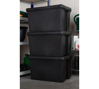 Wham Bam 3 x 62L Stackable Plastic Storage Box & Lid in Black Wham Black