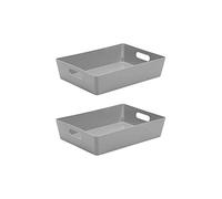 Wham Bam 5.01 Cool Grey Plastic Studio Storage Baskets Office Home & Kitchen Tidy Organiser 35 x 26 x 8.5cm (2 Baskets)