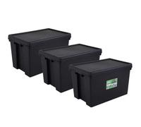 Wham Bam 62 Litre Recycled Heavy Duty Plastic Storage Box & Lid In Black - 3 Pack, Stackable Nestable Containers