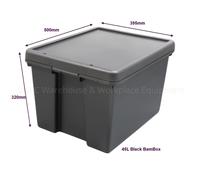 Wham Bam Upcycled Heavy Duty Black 45L Medium Plastic Stackable Storage Box With Lid