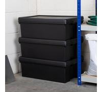 Wham Bam Heavy Duty Storage Boxes With Lids, Recycled And Recyclable Strong Box, Black, Garage, Shed, Secure (36L, Set Of 3)