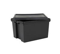 Wham Bam Heavy Duty Storage Boxes With Lids, Recycled and Recyclable Strong Box, Black, Garage, Shed, Secure (45L, Set of 3)