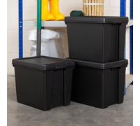 Wham Bam Heavy Duty Storage Boxes With Lids, Recycled And Recyclable Strong Box, Black, Garage, Shed, Secure (24L, Set Of 3)