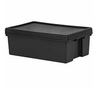 Wham Bam Upcycled Heavy Duty Black 45L Medium Plastic Stackable Storage Box With Lid
