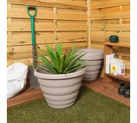 Wham Beehive Round Plastic Garden Planter | 100% Recycled Plastic | Lightweight & Weather-Resistant | Drainage Points for Easy Drilling | Indoor & Outdoor Use | Made in UK (Fawn, 48cm - Pack of 4)