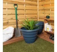 Wham Beehive Round Plastic Garden Planter | 100% Recycled Plastic | Lightweight & Weather-Resistant | Drainage Points for Easy Drilling | Indoor & Outdoor Use | Made in UK (Navy, 48cm - Pack of 4)