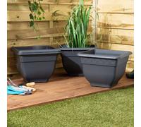 Wham Bell Pot 4 x 37cm Square Plastic Garden Planters | 100% Recycled Plastic | Lightweight & Weather-Resistant | Drainage Points for Easy Drilling | Indoor & Outdoor Use | Made in UK - Slate