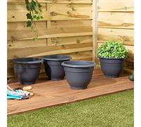 Wham Bell Pot 4 x 28cm Round Plastic Garden Planters | 100% Recycled Plastic | Lightweight & Weather-Resistant | Drainage Points for Easy Drilling | Indoor & Outdoor Use | Made in UK - Slate