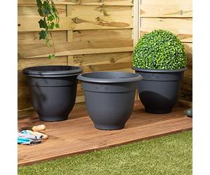 Wham Bell Pot 4 x 36cm Round Plastic Garden Planters | 100% Recycled Plastic | Lightweight & Weather-Resistant | Drainage Points for Easy Drilling | Indoor & Outdoor Use | Made in UK - Slate