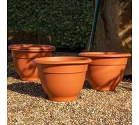 Wham Bell Pot 4 x 44cm Round Plastic Garden Planters | 100% Recycled Plastic | Lightweight & Weather-Resistant | Drainage Points for Easy Drilling | Indoor & Outdoor Use | Made in UK - Terracotta