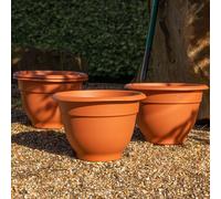 Wham Bell Pot 4 x 44cm Round Plastic Garden Planters | 100% Recycled Plastic | Lightweight & Weather-Resistant | Drainage Points for Easy Drilling | Indoor & Outdoor Use | Made in UK - Terracotta