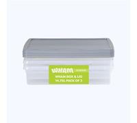 Wham Box 3 x 14.75L Stackable Plastic Storage Boxes with Lids | Ideal for Home, Office, Toys & More | Secure, Ribbed Clip-On Lid for Added Strength | Made in UK - Clear/Steel