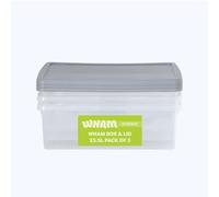 Wham Box 3 x 23.5L Stackable Plastic Storage Boxes with Lids | Ideal for Home, Office, Toys & More | Secure, Ribbed Clip-On Lid for Added Strength | Made in UK - Clear/Steel