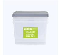 Wham Box 3 x 50L Stackable Plastic Storage Boxes with Lids | Ideal for Home, Office, Toys & More | Secure, Ribbed Clip-On Lid for Added Strength | Made in UK - Clear/Steel