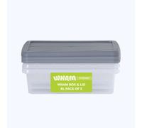 Wham Box 3 x 8L Stackable Plastic Storage Boxes with Lids | Ideal for Home, Office, Toys & More | Secure, Ribbed Clip-On Lid for Added Strength | Made in UK - Clear/Steel