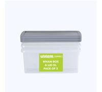 Wham Box & Lid - Stackable Plastic Storage Clear/Steel 9 Litre (Pack 3)
