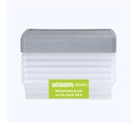 Wham Box 6 x 14.75L Stackable Plastic Storage Boxes with Lids | Ideal for Home, Office, Toys & More | Secure, Ribbed Clip-On Lid for Added Strength | Made in UK - Clear/Steel