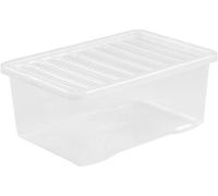 Wham Clear Heavy Duty Plastic Storage Box Boxes With Lids Home Office Stackable Nestable, Set of 3 Large Storage Box With Lids, 45L Storage, 59 x 41.2 x 39.9
