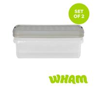 Wham Clip 2 X 7L Rectangular Plastic Storage Boxes With Clip Lock Lids. Ideal For Home, Office, Toys & More - Clear/stone