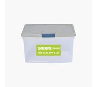 Wham Clip 25.5L Square Stackable Plastic Storage Box with Lid | Ideal for Home, Office, Toys & More | Storage Container with Clip Lock | Made in UK - Clear/Stone