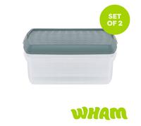 Wham Clip 2X 13.2L Square Plastic Storage Boxes With Clip Lock Lids. Ideal For Home, Office, Toys & More - Clear/green Milieu
