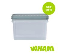 Wham Clip 2X 14L Rectangular Plastic Storage Boxes With Clip Lock Lids. Ideal For Home, Office, Toys & More - Clear/green Milieu