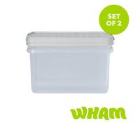 Wham Clip 2X 14L Rectangular Plastic Storage Boxes With Clip Lock Lids. Ideal For Home, Office, Toys & More - Clear/stone