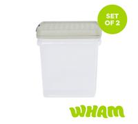 Wham Clip 2X 14L Square Plastic Storage Boxes With Clip Lock Lids. Ideal For Home, Office, Toys & More - Clear/stone