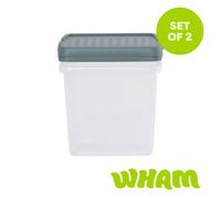 Wham Clip 2X 14L Square Plastic Storage Boxes With Clip Lock Lids. Ideal For Home, Office, Toys & More - Clear/green Milieu