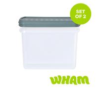 Wham Clip 2X 21.5L Rectangular Plastic Storage Boxes With Clip Lock Lids. Ideal For Home, Office, Toys & More - Clear/green Milieu