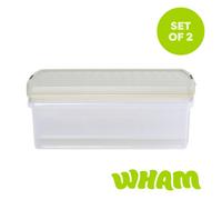 Wham Clip 2X 30L Rectangular Plastic Storage Boxes With Clip Lock Lids. Ideal For Home, Office, Toys & More - Clear/stone
