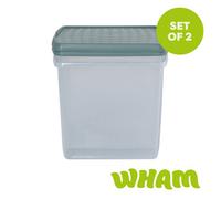 Wham Clip 2X 37L Square Plastic Storage Boxes With Clip Lock Lids. Ideal For Home, Office, Toys & More - Clear/green Milieu