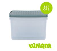 Wham Clip 2X 62L Rectangular Plastic Storage Boxes With Clip Lock Lids. Ideal For Home, Office, Toys & More - Clear/green Milieu