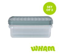 Wham Clip 2X 8.5L Rectangular Plastic Storage Boxes With Clip Lock Lids. Ideal For Home, Office, Toys & More - Clear/green Milieu