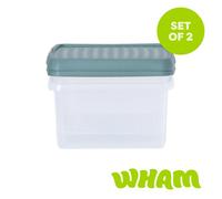 Wham Clip 2X 9L Square Plastic Storage Boxes With Clip Lock Lids. Ideal For Home, Office, Toys & More - Clear/green Milieu